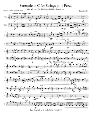 Serenade in C for Strings part 1 Tchaikovsky for Violin & Cello Duet Easier (arr. Robert Shuler)