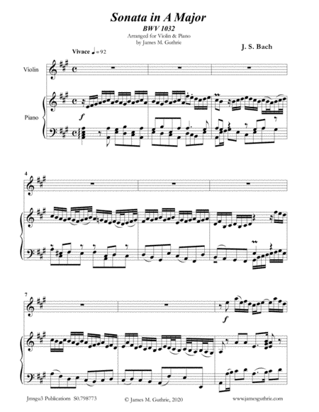 BACH: Sonata BWV 1032 for Violin & Piano (arr. James Guthrie, ASCAP)