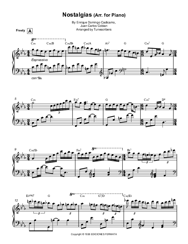 Nostalgias (Arr. for Piano) (arr. Tunescribers)