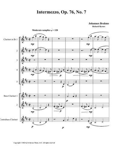 Intermezzo, Op. 76, No. 7 (Clarinet Octet) (arr. Richard Byrnes)