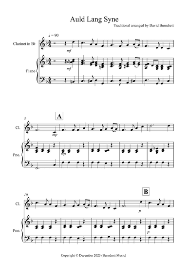 Auld Lang Syne for Clarinet and Piano (arr. David Burndrett)