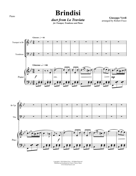 Brindisi Song, duet from La Traviata for Trumpet, Trombone and Piano accompaniment (arr. Robert Fisco)
