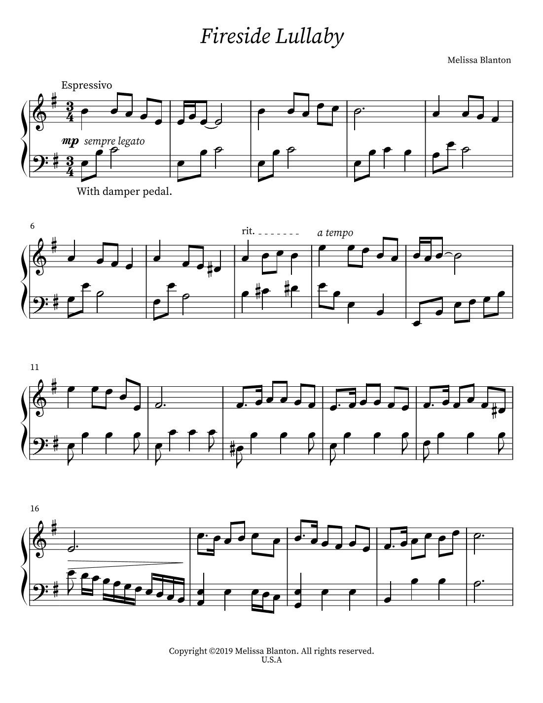 Fireside Lullaby: Intermediate Piano Solo