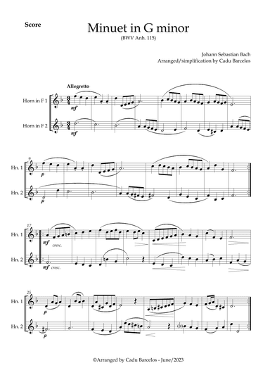 Minuet in G minor BWV anh 115 (Bach) 2 Horns (arr. Cadu Barcelos)