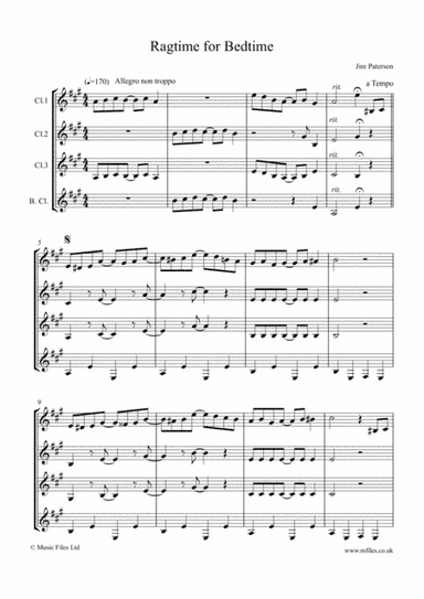 Ragtime for Bedtime (for Clarinet Quartet - score & parts)