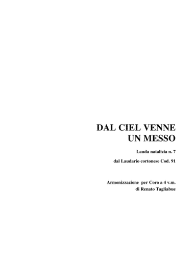 DAL CIELO VENNE UN MESSO - From Laudario Cortonese - For SATB Choir (arr. Renato Tagliabue)