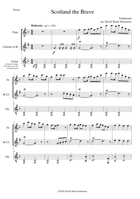 Scotland the Brave for flute clarinet guitar (in F with capo on guitar) (arr. David Warin Solomons)