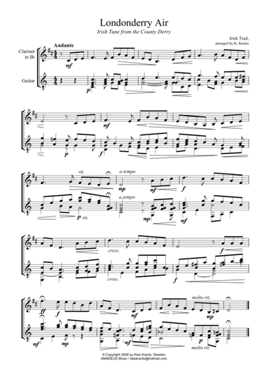 Londonderry Air for clarinet in Bb and guitar (arr. K. Krantz)
