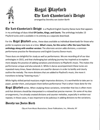 Regal Playford: The Lord Chamberlain's Delight (arr. Dorothy van Joolen Barth)