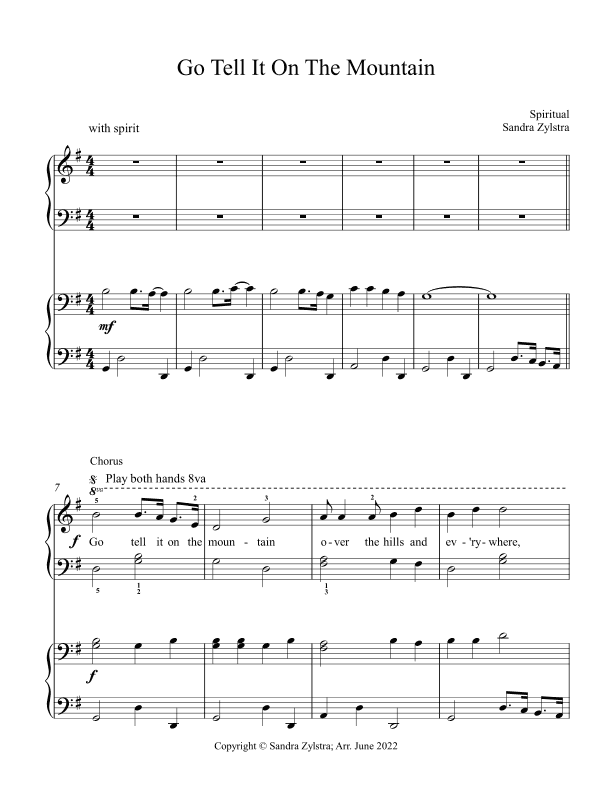 Go Tell It On The Mountain (elementary piano with optional duet) (arr. Sandra Zylstra)