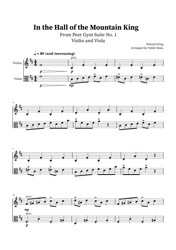 In The Hall Of The Mountain King - Violin and Viola Duet (arr. Valdir Maia)