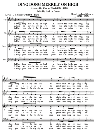Ding Dong Merrily On High A Cappella SATB (arr. Arranged by Charles Wood (1826 - 1926) Edited by Andrew Emmet.)