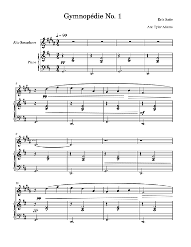 Gymnopédie No. 1 (Alto Sax Solo and Piano) (arr. Tyler Adams)