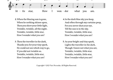 Twinkle, Twinkle Little Star - Lead Sheet F Major (Full Lyrics) (arr. Yuri Noronha)