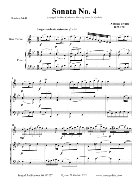 Vivaldi: Sonata No. 4 for Bass Clarinet & Piano (arr. James M. Guthrie, ASCAP)