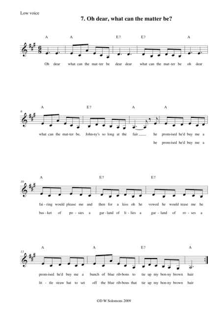 Johnny's so long at the fair arranged for high voice, medium voice or low voice with guitar chords (arr. David Warin Solomons)