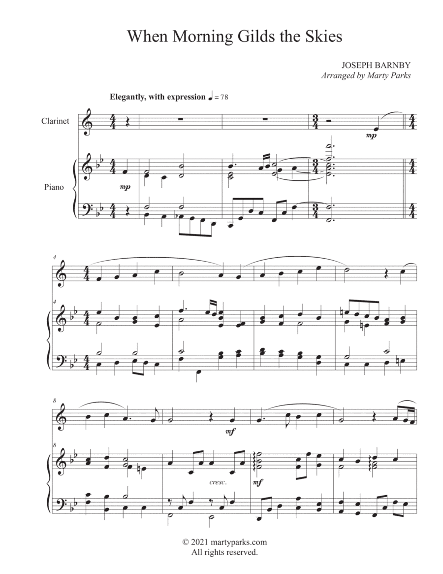 When Morning Gilds the Skies (Clarinet-Piano) (arr. Marty Parks)
