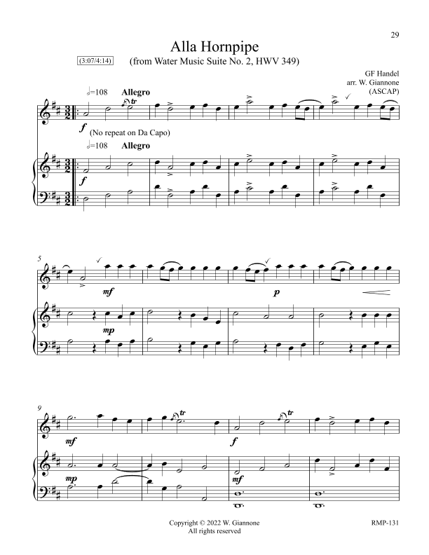Handel - Alla Hornpipe (from Water Music Suite No. 2) (arr. William Giannone)