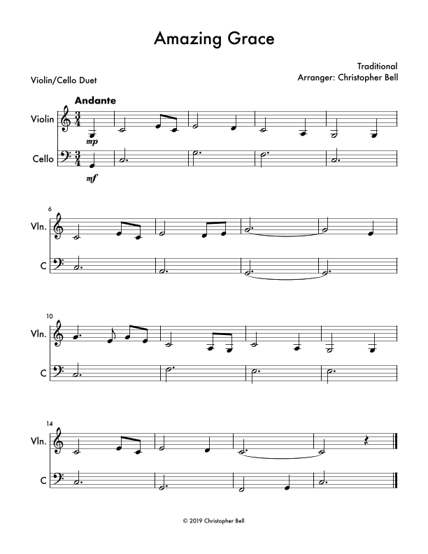 Amazing Grace - Violin/Cello Duet (arr. Silent Home Records)