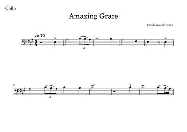 Amazing Grace , for cello, in E major. (arr. Veridiana Oliveira)