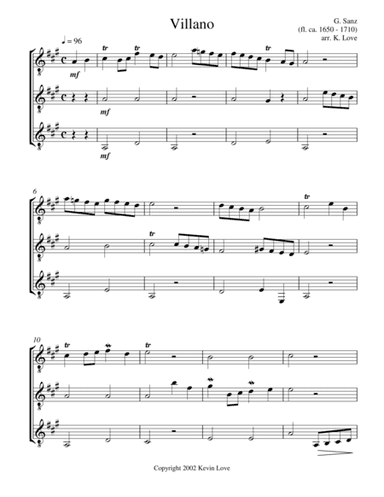 Villano (Guitar Trio) - Score and Parts (arr. Kevin Love)