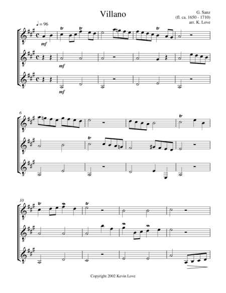 Villano (Guitar Trio) - Score and Parts (arr. Kevin Love)