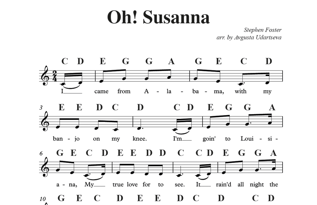 Oh! Susanna - Very Easy Piano (arr. Avgusta Udartseva)