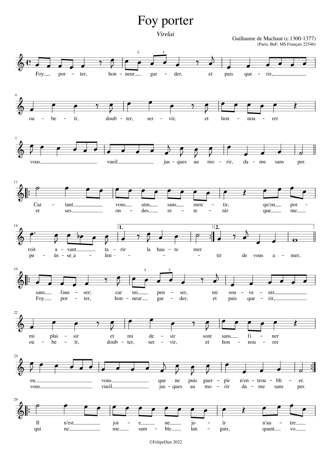 Foy porter (arr. Early Music Scores)