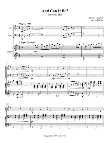 And Can It Be? for Piano Trio (arr. Ian Wei)