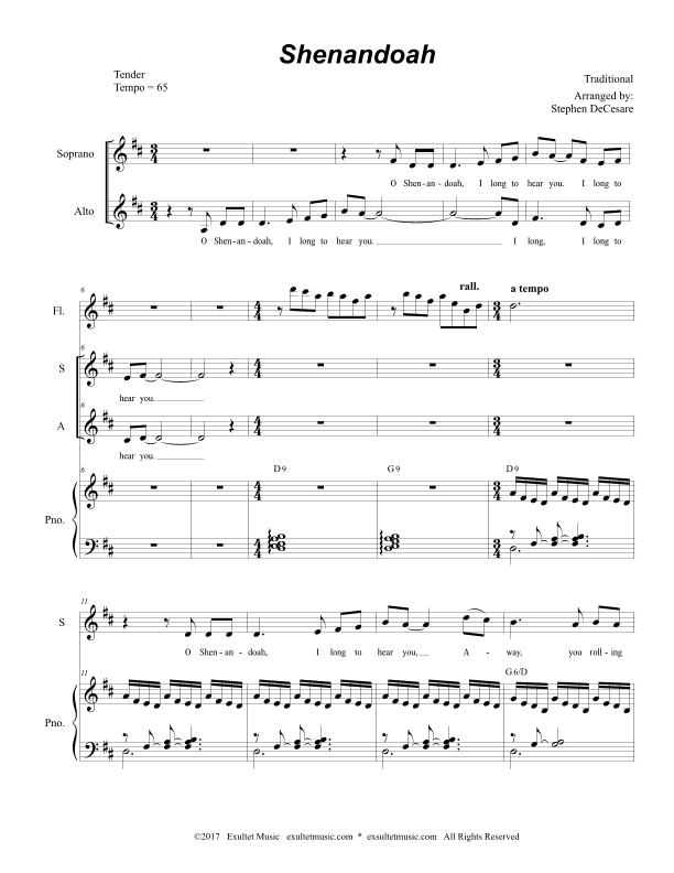 Shenandoah (Duet for Soprano and Alto Solo) (arr. Stephen DeCesare)
