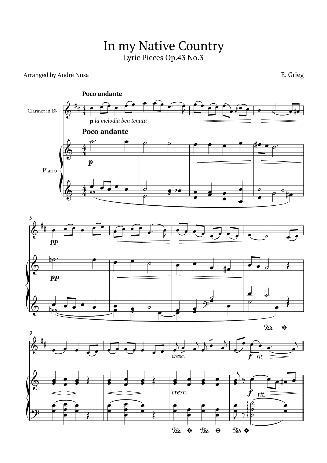 Lyric Pieces Op.43 No.3 (arr. André Nusa)
