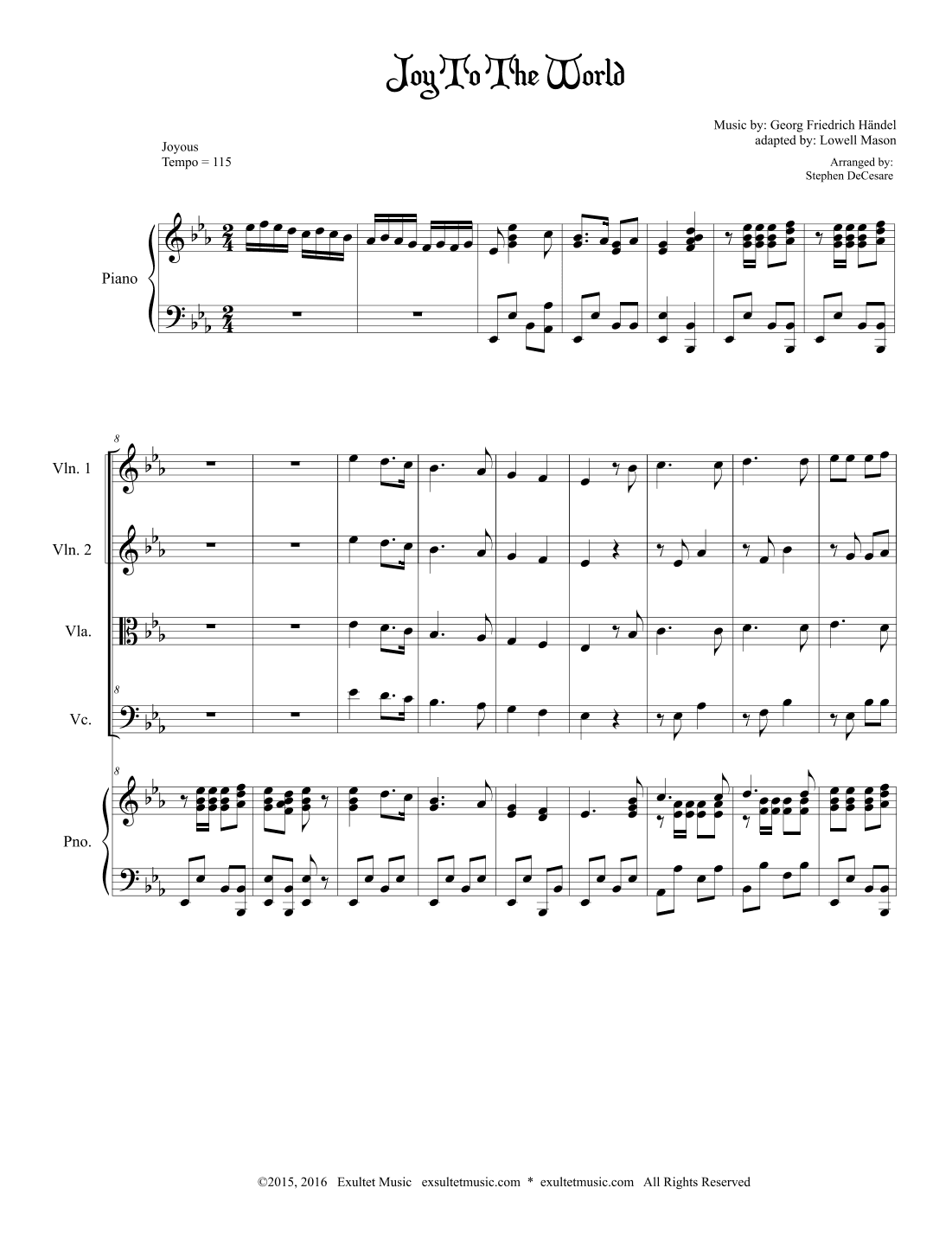 Joy To The World (String Quartet and Piano) (arr. Stephen DeCesare)