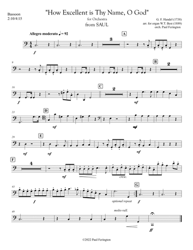 "How Excellent is Thy Name" for Orchestra from Handel's SAUL (arr. Paul Ferington)