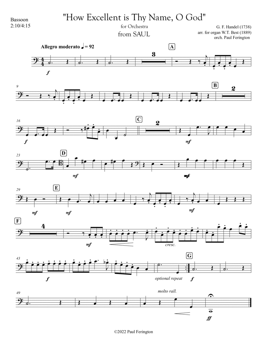 "How Excellent is Thy Name" for Orchestra from Handel's SAUL (arr. Paul Ferington)