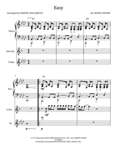 Easy (arr. SAMUEL DE SOUZA MALAQUIAS)