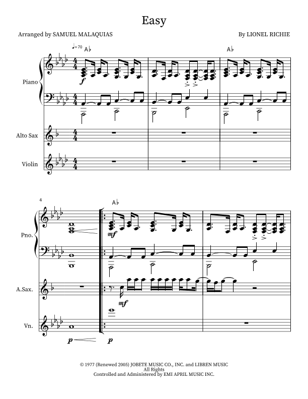 Easy (arr. SAMUEL DE SOUZA MALAQUIAS)