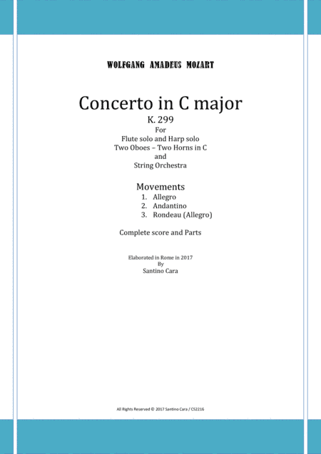 Mozart - Concerto in C for Flute, Harp and Orchestra K.299 - Score and Parts (arr. Santino Cara)