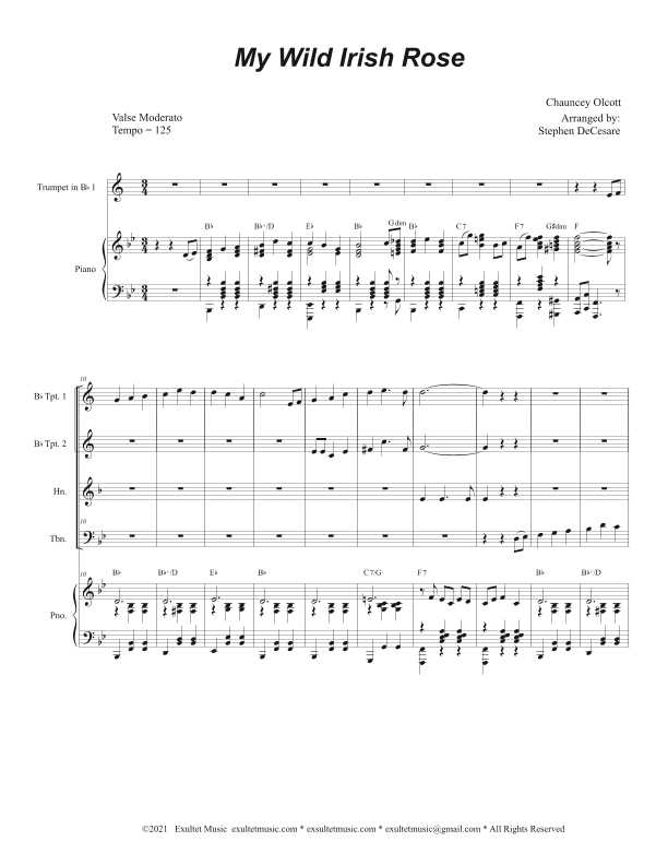 My Wild Irish Rose (Brass Quartet and Piano) (arr. Stephen DeCesare)