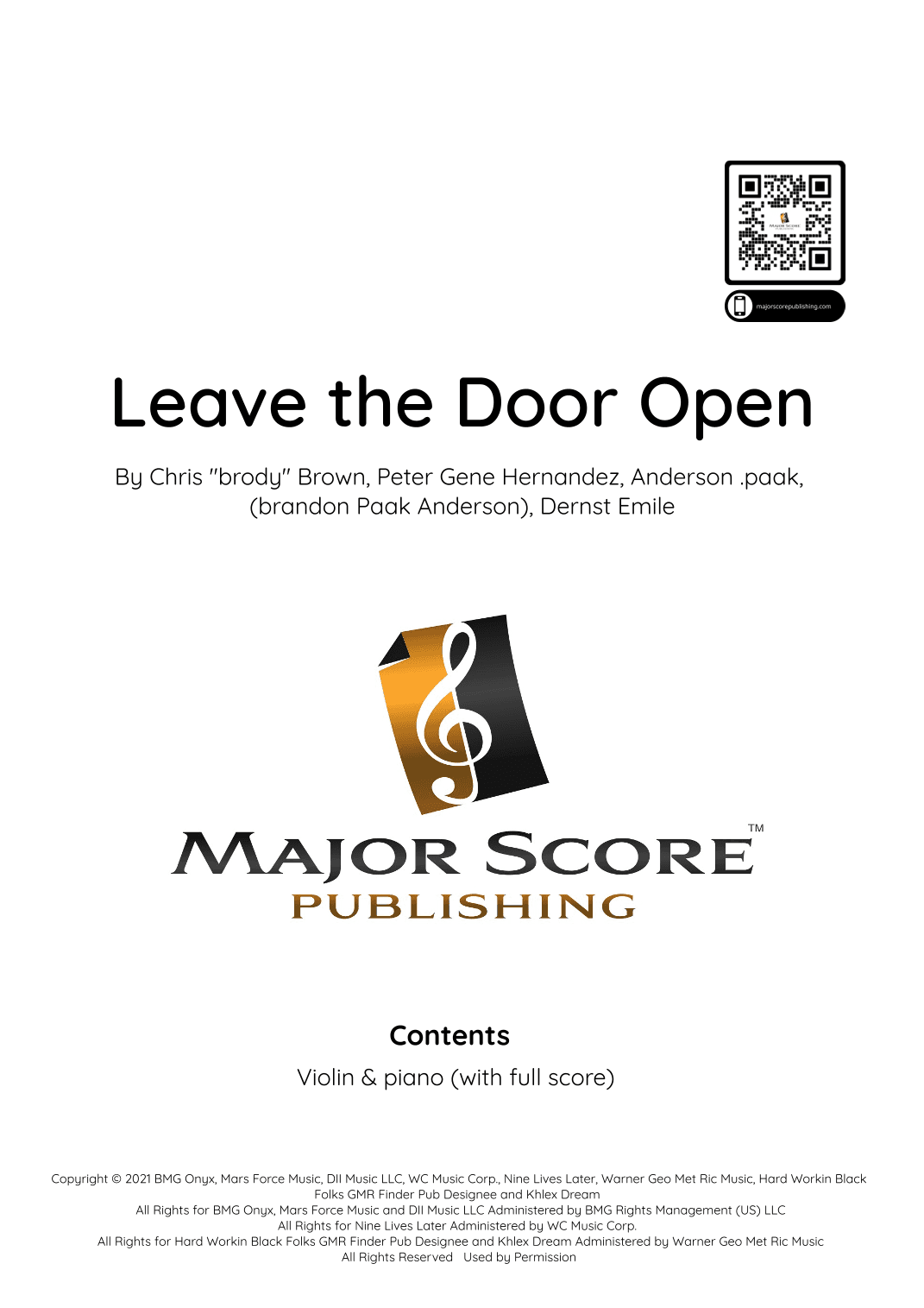 Leave The Door Open (arr. MAJOR SCORE PUBLISHING TM.)