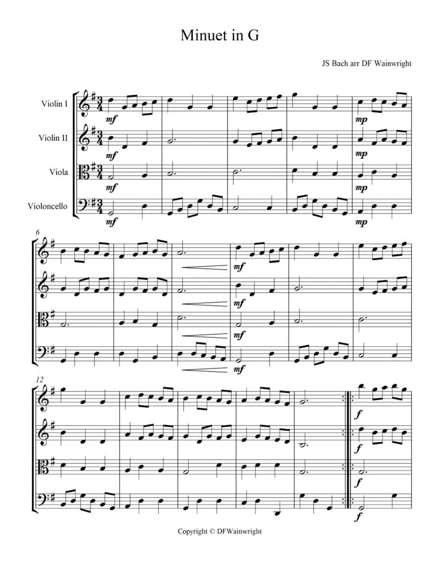 Minuet in G (arr. David F Wainwright)