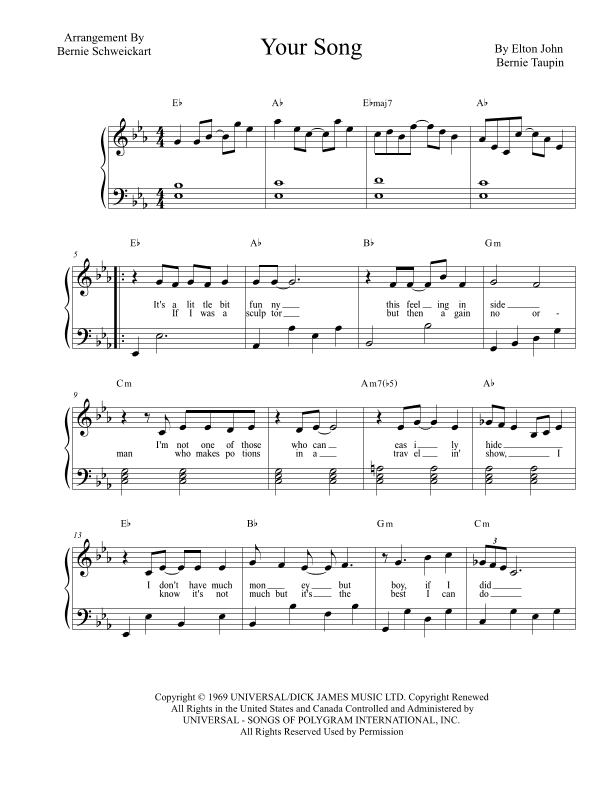 Your Song (arr. Bernie Schweickart)