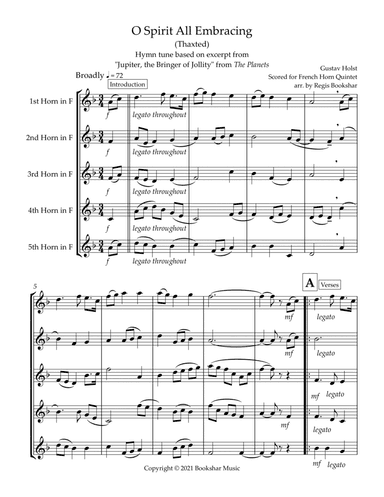 O Spirit All-Embracing (Thaxted) (Bb) (French Horn Quintet) (arr. Regis Bookshar)