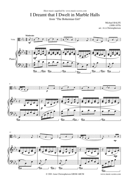 Marble Halls, from "The Bohemian Girl" - Viola and Piano (arr. Anne L Christopherson GRSM ARCM)