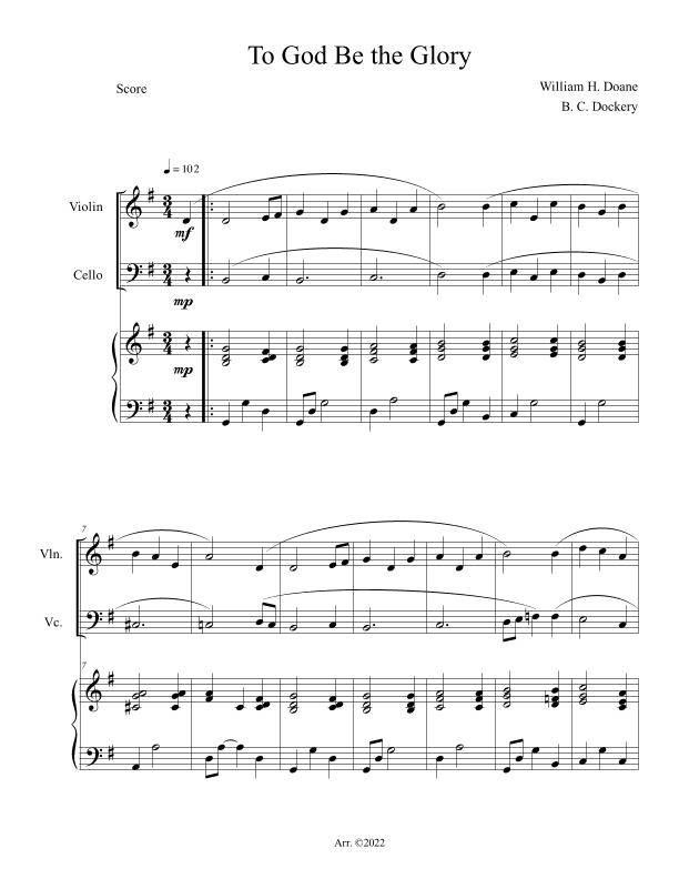 To God Be the Glory (Violin and Cello Duet with Piano Accompaniment) (arr. B. C. Dockery)