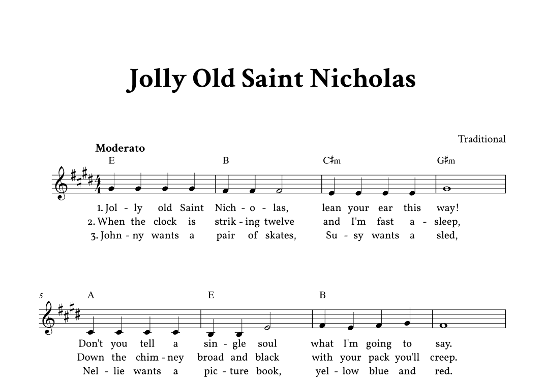 Jolly Old Saint Nicholas - Lead Sheet (E Major) (arr. Yuri Noronha)