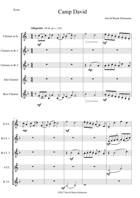 Camp David for clarinet quintet (lower version) (arr. David Warin Solomons)