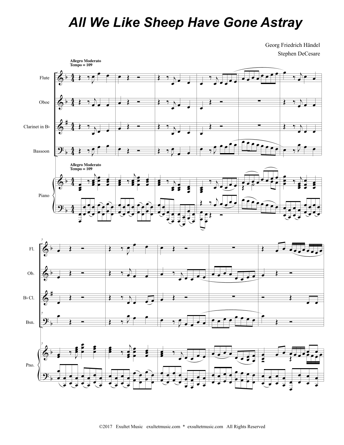 All We Like Sheep Have Gone Astray (Woodwind Quartet and Piano) (arr. Stephen DeCesare)