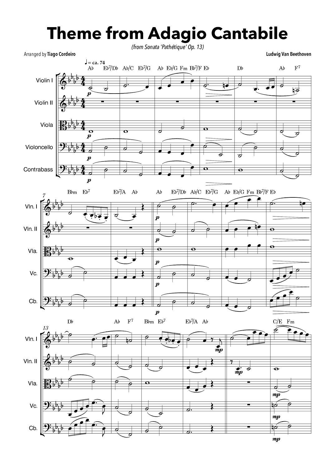 Theme From Adagio Cantabile (from Sonata 'Pathétique' Op.13) (arr. Tiago Cordeiro)