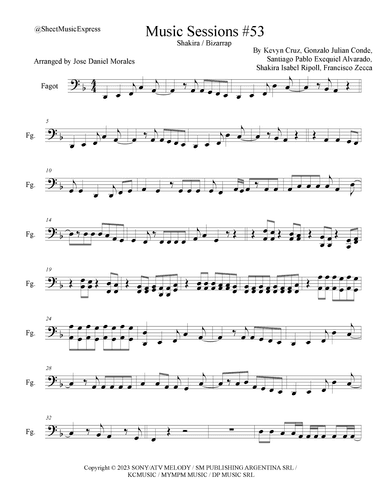 Shakira: Bzrp Music Sessions Vol. 53 (arr. Sheet Music Express)