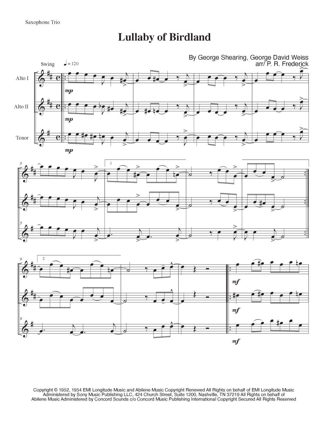 Lullaby Of Birdland (arr. P. R. Frederick)